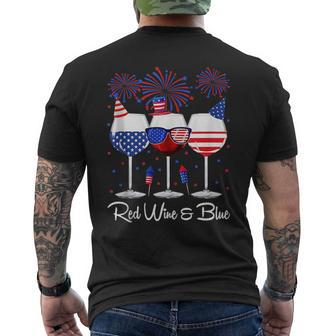 Red Wine & Blue 4Th Of July Wine Red White Blue Wine Glasses  Wine Funny Gifts Mens Back Print T-shirt