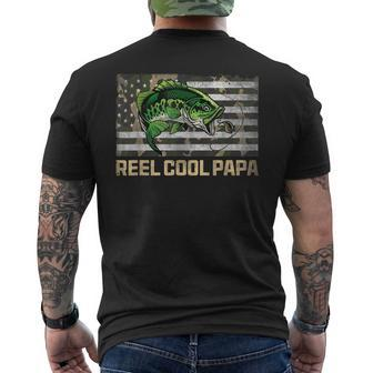 Reel Cool Papa Camouflage Fathers Day Fisherman Fishing Mens Back Print T-shirt | Mazezy