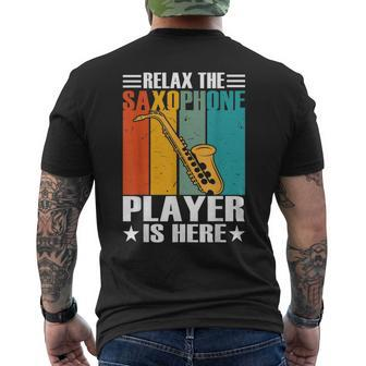 Relax The Saxophone Player Is Here Retro Vintage Saxophonist Mens Back Print T-shirt - Seseable