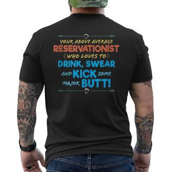 Reservationist Job Drink & Swear Humor Joke Men's T-shirt Back Print | Mazezy