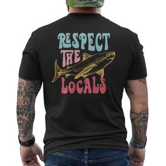 Respect The Local Local Surf Beach Bum Shark On Back Gifts For Shark Lovers Funny Gifts Mens Back Print T-shirt | Mazezy