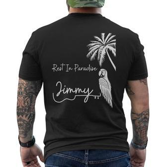 Rest In Paradise Jimmy Parrot Heads Guitar Music Lovers Men's T-shirt Back Print | Mazezy