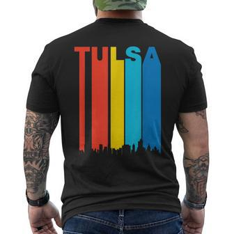 Retro 1970'S Tulsa Oklahoma Cityscape Downtown Skyline Men's T-shirt Back Print | Mazezy
