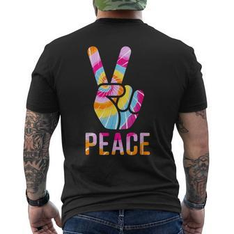 Retro 60’S 70’S Tie Dye Peace V Hand Sign Hippie Graphic Men's T-shirt Back Print - Seseable