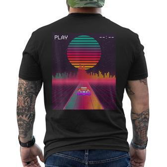 Retro 80S Cyberpunk Synthwave Sunset Fast Car In Outrun Grid 80S Vintage Designs Funny Gifts Mens Back Print T-shirt | Mazezy