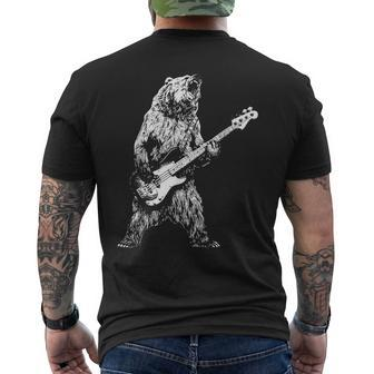 Retro Bear Playing Bass Guitar Bear Guitarist Music Lovers Men's T-shirt Back Print - Seseable