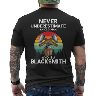 Retro Blacksmith Oldman Never Underestimate Metalworking Gift For Mens Mens Back Print T-shirt | Mazezy