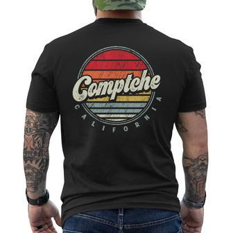 Retro Comptche Home State Cool 70S Style Sunset Men's T-shirt Back Print | Mazezy