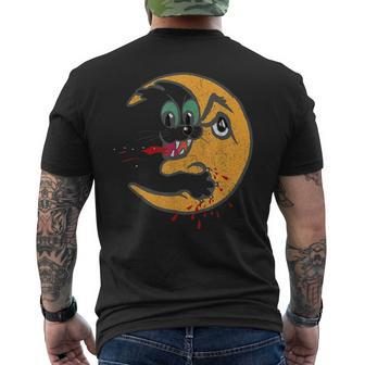 Retro Creepy Cat Bloody Moon Attack Horror Creepy Men's T-shirt Back Print | Mazezy