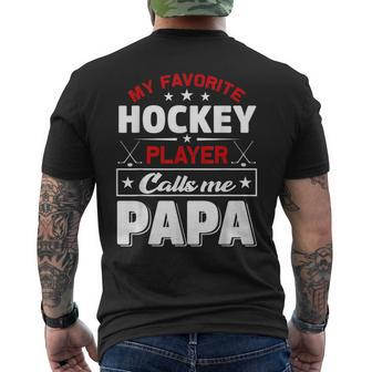 Retro My Favorite Hockey Player Calls Me Papa Fathers Day Men's Back Print T-shirt | Mazezy