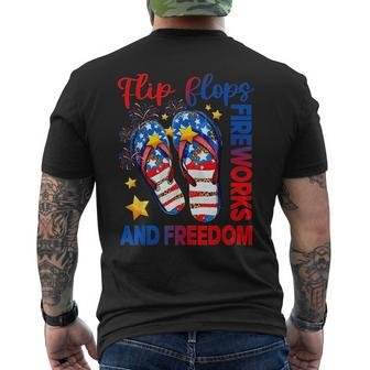 Retro Flip Flops Fireworks & Freedom American Flag Summer Freedom Funny Gifts Mens Back Print T-shirt | Mazezy