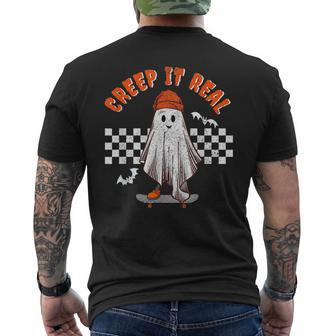 Retro Halloween Creep It Real Vintage Ghost Halloween Skater IT Funny Gifts Mens Back Print T-shirt | Mazezy
