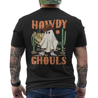 Retro Halloween Howdy Ghouls Western Boo Ghost Spooky Season Men's T-shirt Back Print - Monsterry
