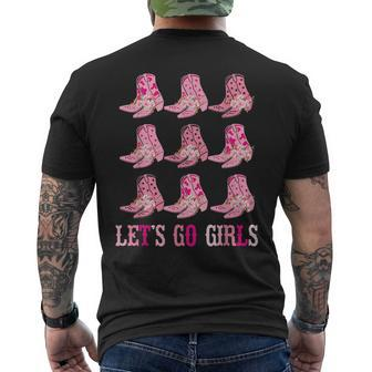 Retro Lets Go Girls Boot Pink Western Cowgirl Mens Back Print T-shirt | Mazezy DE