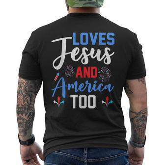 Retro Loves Jesus And America Too God Christian 4Th Of July Men's Crewneck Short Sleeve Back Print T-shirt - Monsterry