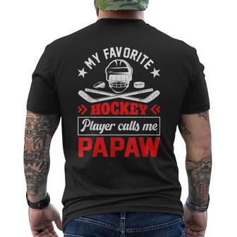 Retro My Favorite Hockey Player Calls Me Papaw Fathers Day Men's Crewneck Short Sleeve Back Print T-shirt