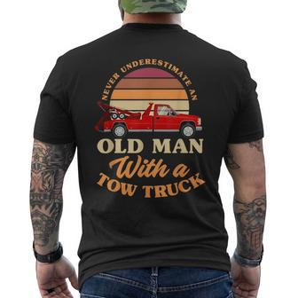 Retro Never Underestimate Old Man With Tow Truck Driver Gift Mens Back Print T-shirt - Seseable