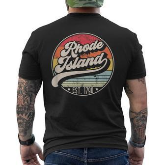 Retro Rhode Island Home State Ri Cool 70S Style Sunset Mens Back Print T-shirt | Mazezy