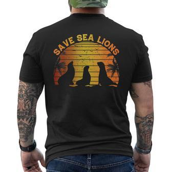 Retro Save Sea Lions Climate Change Vintage Seal Lover Men's Back Print T-shirt | Mazezy
