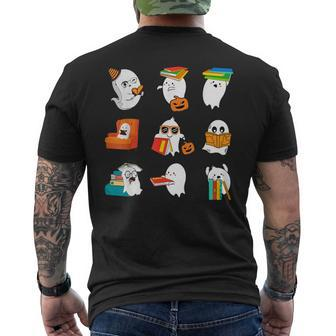 Retro Teacher Halloween Ghost Read More Books Teacher Men's T-shirt Back Print - Seseable