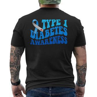 Retro Type 1 Diabetes Awareness Blue Ribbon T1d Warrior Men's T-shirt Back Print - Monsterry