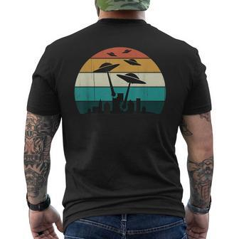 Retro Ufo Attack Sunset Cool Vintage Sci Fi Flying Saucers Men's T-shirt Back Print | Mazezy CA