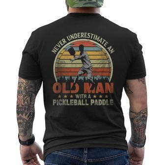 Retro Never Underestimate Old Man With Pickleball Paddle Men's T-shirt Back Print - Seseable