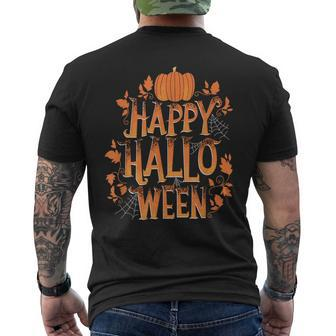 Retro Vintage Happy Halloween Stacked Type With Pumpkin Pumpkin Funny Gifts Mens Back Print T-shirt | Mazezy