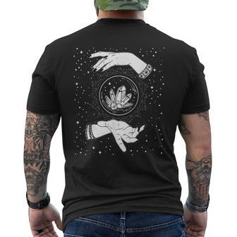 Retro Vintage Witchy Crystal Ball Witch Hands & Stars Black Retro Men's T-shirt Back Print | Mazezy
