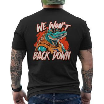 Retro We Won't Back Down Blue And Orange Gator Men's T-shirt Back Print - Seseable