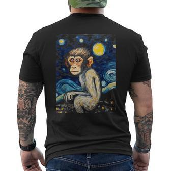Rhesus Monkey Starry Night Animal Lover Graphic Men's T-shirt Back Print | Mazezy