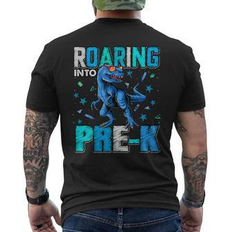 Roaring Into Pre K Dinosaur T Rex Back To School Boys Men's T-shirt Back Print - Seseable