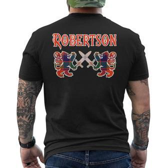 Robertson Scottish Clan Kilt Lion Family Name Tartan Gifts For Lion Lovers Funny Gifts Mens Back Print T-shirt | Mazezy