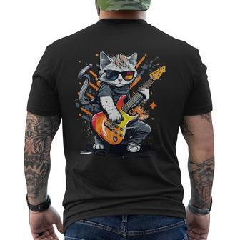 Rock Cat Playing Guitar Guitar Cat Men's T-shirt Back Print - Monsterry CA