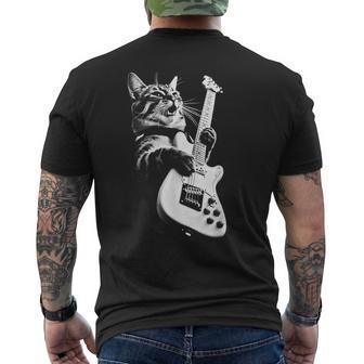 Rock Cat Playing Guitar Guitar Cat Men's T-shirt Back Print - Seseable