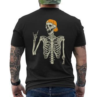 Rocker Skeleton Cap Skater Cool Halloween Punk Rock Boys Men's T-shirt Back Print | Mazezy