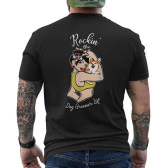 Rockin Dog Groomer Dog Spa Treatment Daycare Job Pride Men's Back Print T-shirt | Mazezy