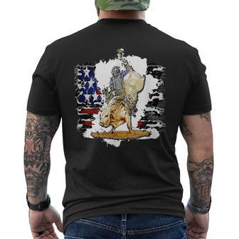 Rodeo Bull Riding Cowboy American Flag Souvenir Rodeo Funny Gifts Mens Back Print T-shirt | Mazezy