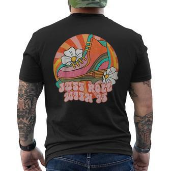 Roll With It Roller Skating Retro Skater Vintage Skate Quote Mens Back Print T-shirt | Mazezy CA