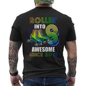 Rollin Into 8 Awesome 2015 Roller Skating 8Th Birthday Boys Mens Back Print T-shirt - Seseable