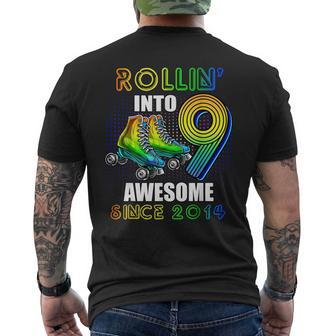 Rollin Into 9 Awesome 2014 Roller Skating 9Th Birthday Boys Mens Back Print T-shirt - Seseable