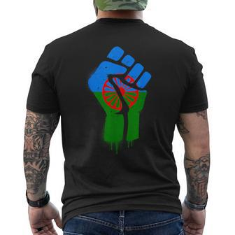 Roma Lives Matter Traveller Romani Fist Flag Distressed Men's T-shirt Back Print | Mazezy
