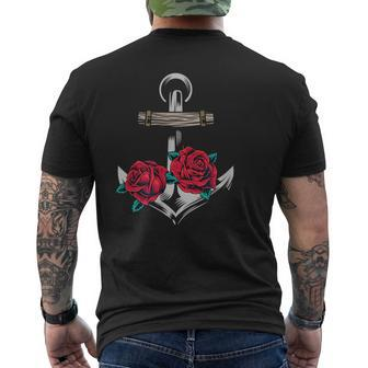 Rose And Anchor Nautical Tattoo Design Mens Back Print T-shirt | Mazezy