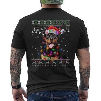 Rottweiler Santa Hat Christmas Tree Lights Xmas Ugly Sweater Men's T-shirt Back Print - Monsterry AU