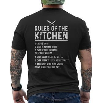 Rules Of The Kitchen Funny Master Cook Restaurant Chef Joke Mens Back Print T-shirt | Mazezy