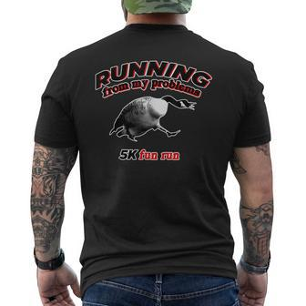 Running From My Problems Goose 5K Fun Run Mens Back Print T-shirt | Mazezy