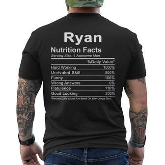 Ryan Name Funny Gift Ryan Nutrition Facts V2 Mens Back Print T-shirt - Seseable