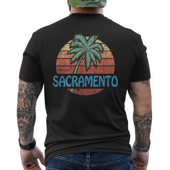 Sacramento Retro Summer Palm Tree Beach Souvenir Summer Funny Gifts Mens Back Print T-shirt | Mazezy