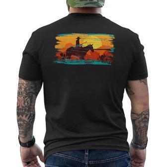 Saddle Western Cowboy Retro Vintage Western Sunset Mens Back Print T-shirt | Mazezy