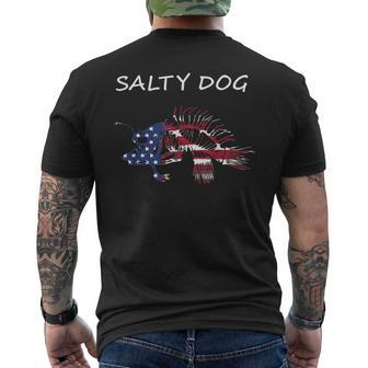 Salty Dog American Flag Angler Skeleton Deep Sea Fish Gifts For Fish Lovers Funny Gifts Mens Back Print T-shirt | Mazezy
